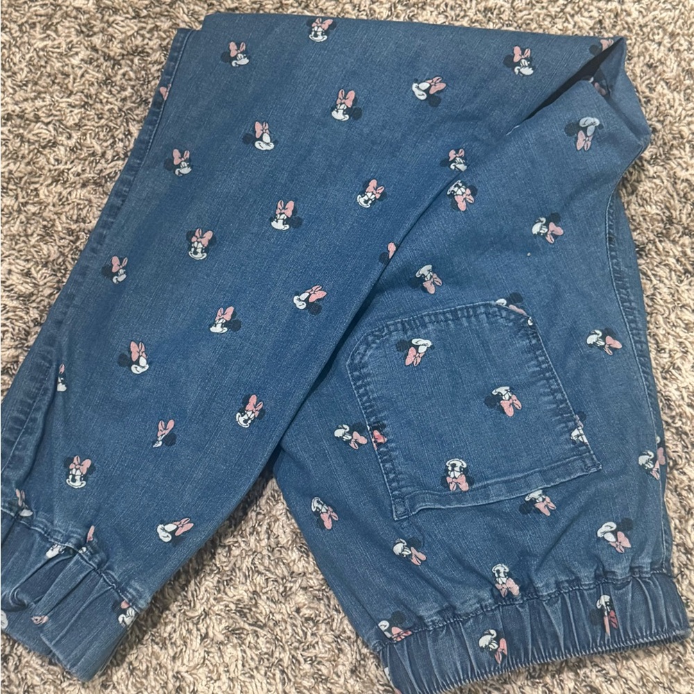 Disney Denim Jogger Pants with Minnie Mouse Embroidered Print